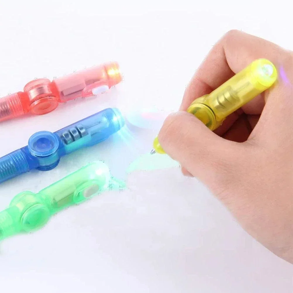 LED Light Spinning Fingertip Ballpoint Pens Release Pressure Toy Kids Adult Decompression Toys Glow in Dark Luminous Spin Pencil