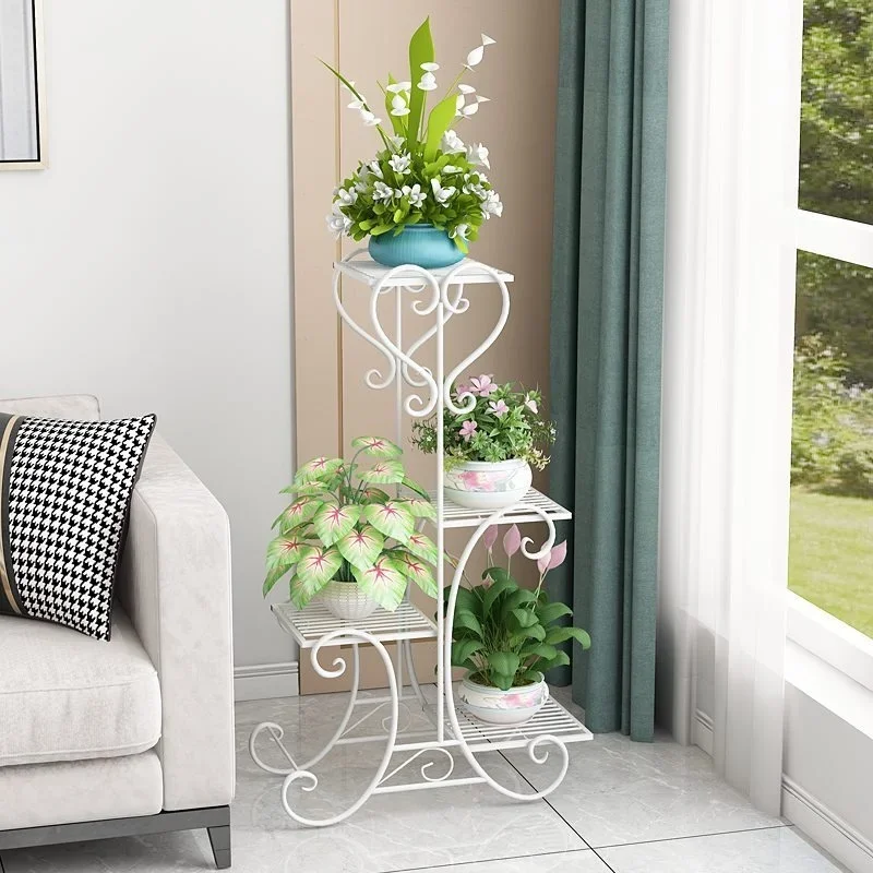 

European Iron Multilayer Flower Stand Living Room Indoor Floor Flowerpot Storage Shelf Balcony Crane Shelf for Flowers