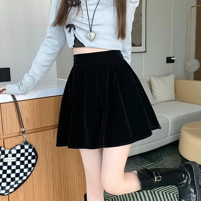 Solid Color Pleated Skirts Fashion Femme Casual Elastic Waist 2023 Sweet Autumn Winter Thin Streetwear New Women's Clothing