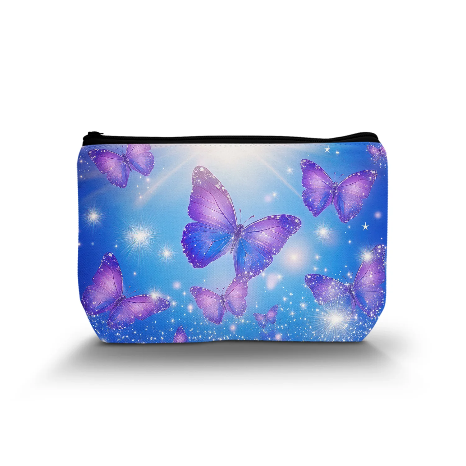 1Pc Butterfly Cosmetic Bag For Women Flying Beautiful Butterflies Purple And Blue Travel Lightweight Makeup Bag 8.66X5.51Inch