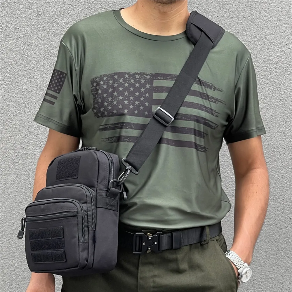 Tactical single shoulder crossbody waist hanging bag, multifunctional outdoor travel, mountaineering, waterproof view 2