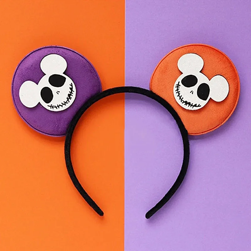 Disney Halloween Mickey Mouse Pumpkin Ear Headband For Adults Kid Witch Bat Skeleton Hairband Women Girls Ghost Hair Accessories