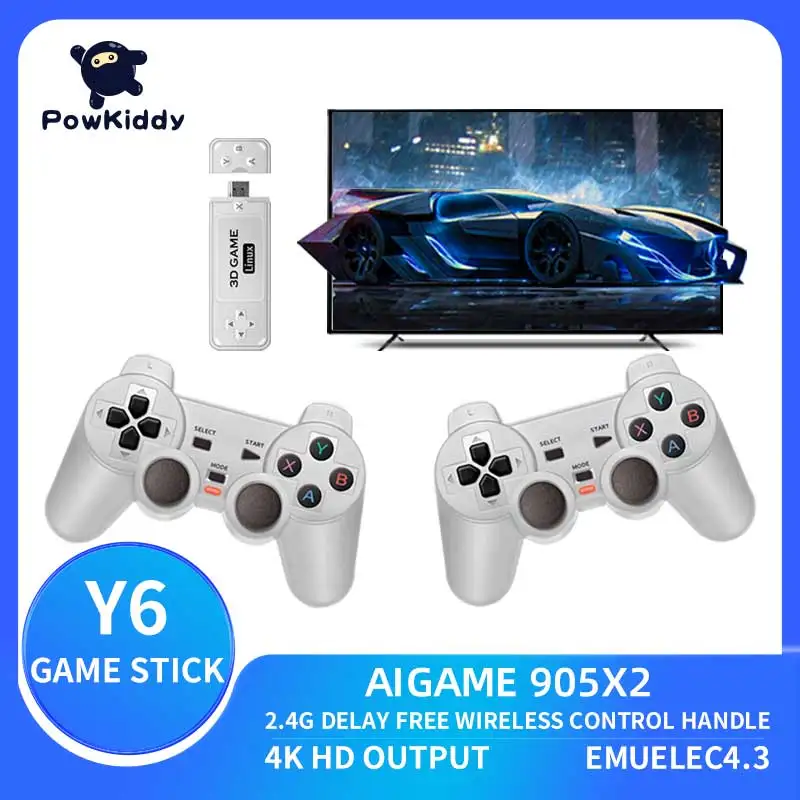 POWKIDDY Y6 Portable Retro Video Game Players Handheld 2.4G Wireless Game Controllers 4K HD TV Console Gaming Stick PS Emulator