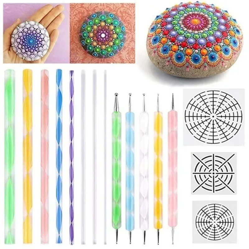 16pcs/Set Mandala Art Kit With Dotting Tools Acrylic Sticks & Templates For DIY Rock Painting Art Projects Pottery Painting Tool