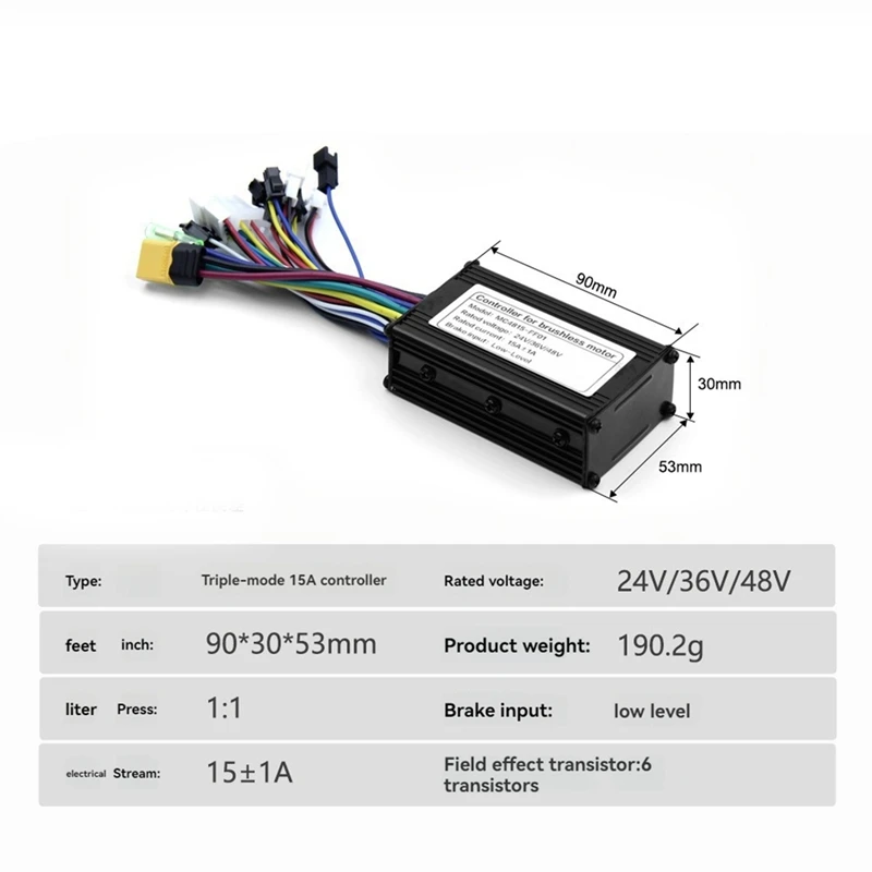 

Ebike 3 Mode 24V 36V 48V 15A Sinewave Controller 6 Tubes
