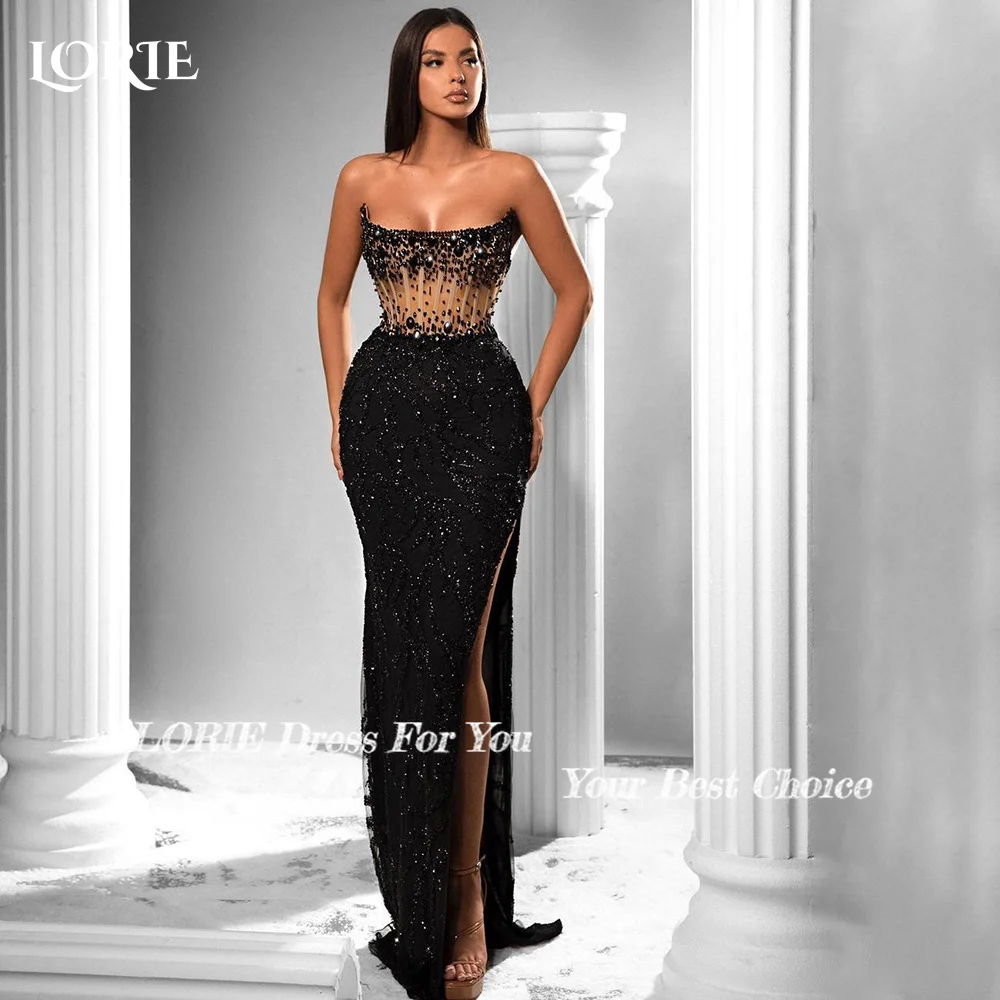 LORIE Elegant Lace Evening  Dress Bobycon Mermaid Black Prom Dresses Backless Sequins shiny Spark Clebrity Party Gown Customized