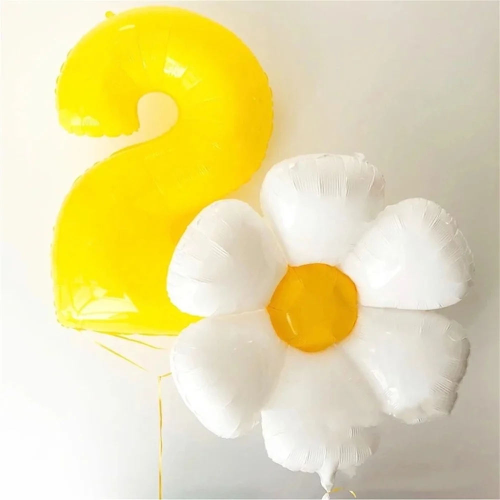 2Pcs 40inch Macaron Yellow Number Balloons Set White Daisy Flower Helium Globos for Birthday Party Baby Shower Decoration Ballon