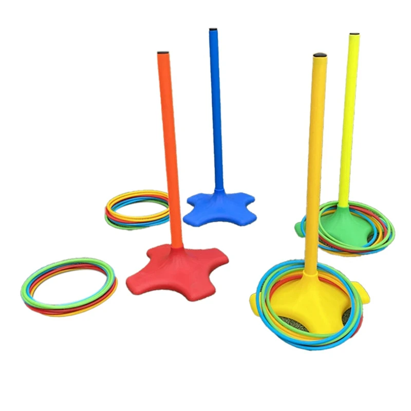 4 Poles 32 Throwing Hoops Children's Throwing Hoop Game Hoops Outdoor Parent-Child Interactive Hoops Play Sets