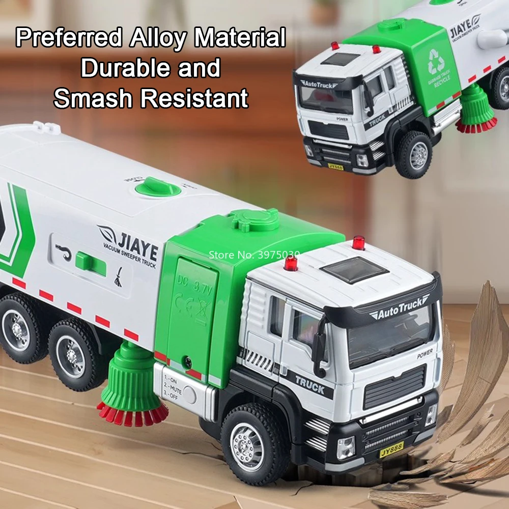 1:50 스케일 진공 청소기 장난감 자동차 미니어처 모델 합금 다이캐스트 라이트 음악 엔지니어링 차량 어린이 어린이날 선물
