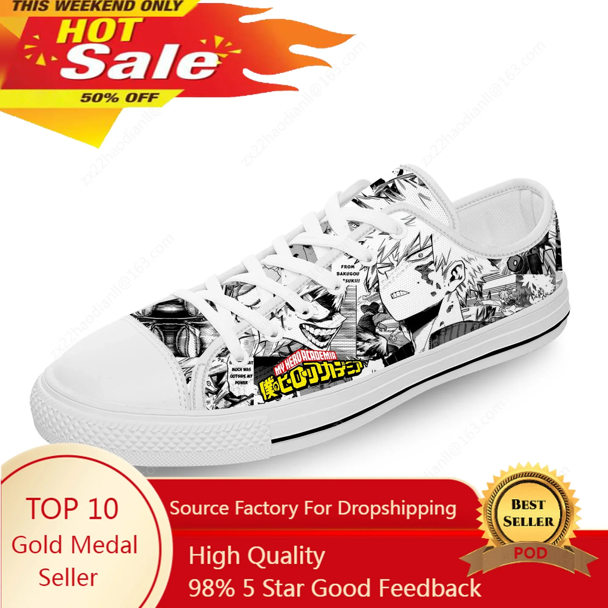 

Anime Boku No My Hero Academia Bakugou Katsuki Casual Cloth 3D Print Low Top Fashion Canvas Shoes Men Women Breathable Sneakers