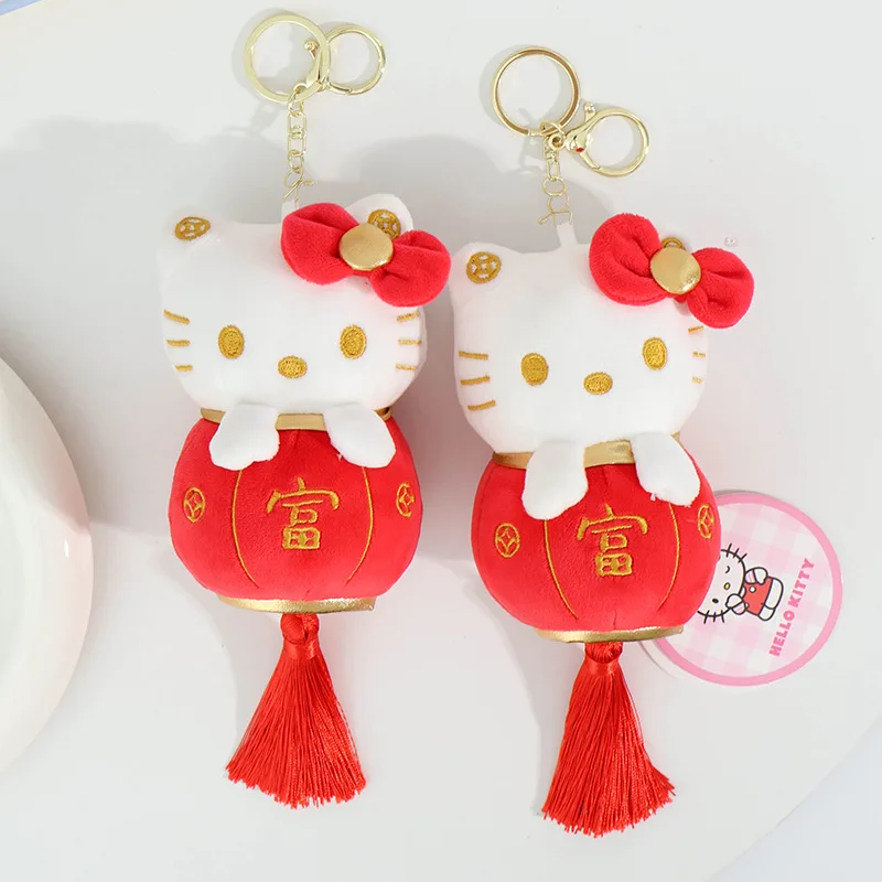 Authentic Hello Kitty Lantern Plush Keychain Backpack Small Hangings Plush Toy Anime Stuffed Animals Gifts For New Year