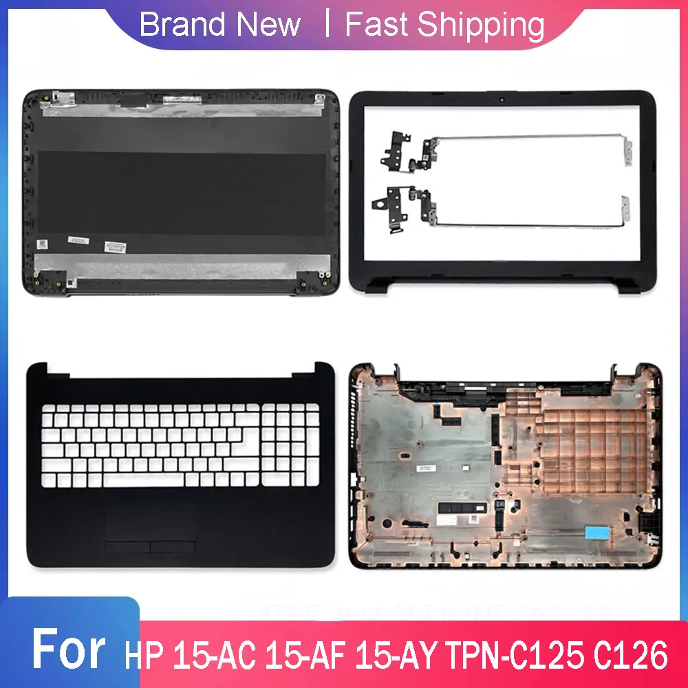 LCD tampa traseira para laptop HP, dobradiças da moldura frontal, palmrest caixa inferior, 250, 255, 256, G4, 15-AC, 15-AF, 15-AY, 15Q-AJ, TPN-C125, C126, novo