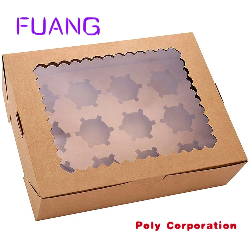 Custom  Wholesale Bulk Kraft Paper Window Clear 12 Hole Muffin Cup Cake Cupcake Packaging Box