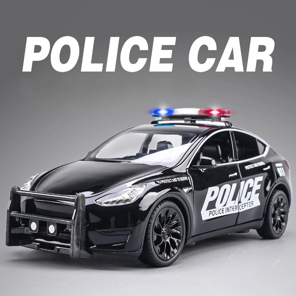 1:24 MODEL Y Prado LC250 Police Car Model Toy Sound Light Public Security 911 Emergency Vehicle Models Birthday Gift for Boys