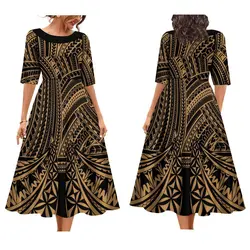 New Tapa Melanesia Pacific Island Design Plus Size Dresses Women Lady Elegant Pleated Swing Fit And Flare Maxi Dress Custom