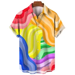 Plus Size Hawaiian Shirts Happy Pride Month Rainbow Design Trends Casual Streetwear Men's Clothing Men's Short Sleeve Shirts