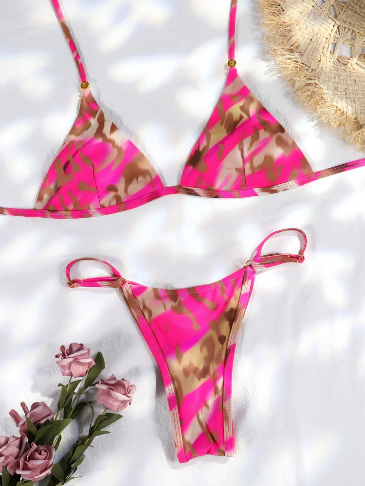 

New 2026 Red Leopard Bikini Push Up Bikinis Set Thong Spliced Swimsuit Women's Swimwear Summer Beachwear Bathing Suit for Female