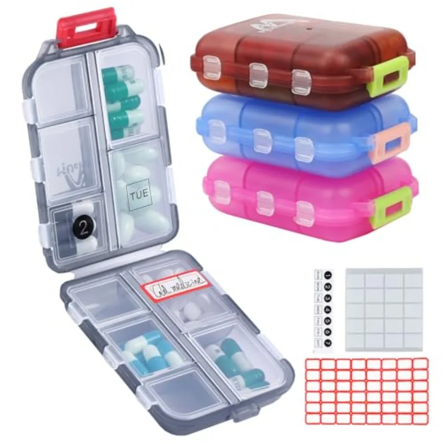 

4PS Travel Pill Organizer wit 164 ice Lab 10 Compartments Travel Pill Portable Folding Small Pill Daily Pill Container Used Car