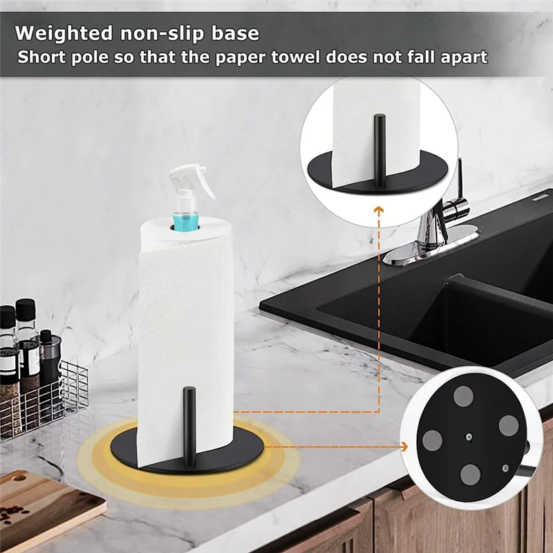 

-FDDT 1Set Paper Towel Holder Stainless Steel Paper Towel Holder Countertop Paper Towel Holder With Spray Bottle