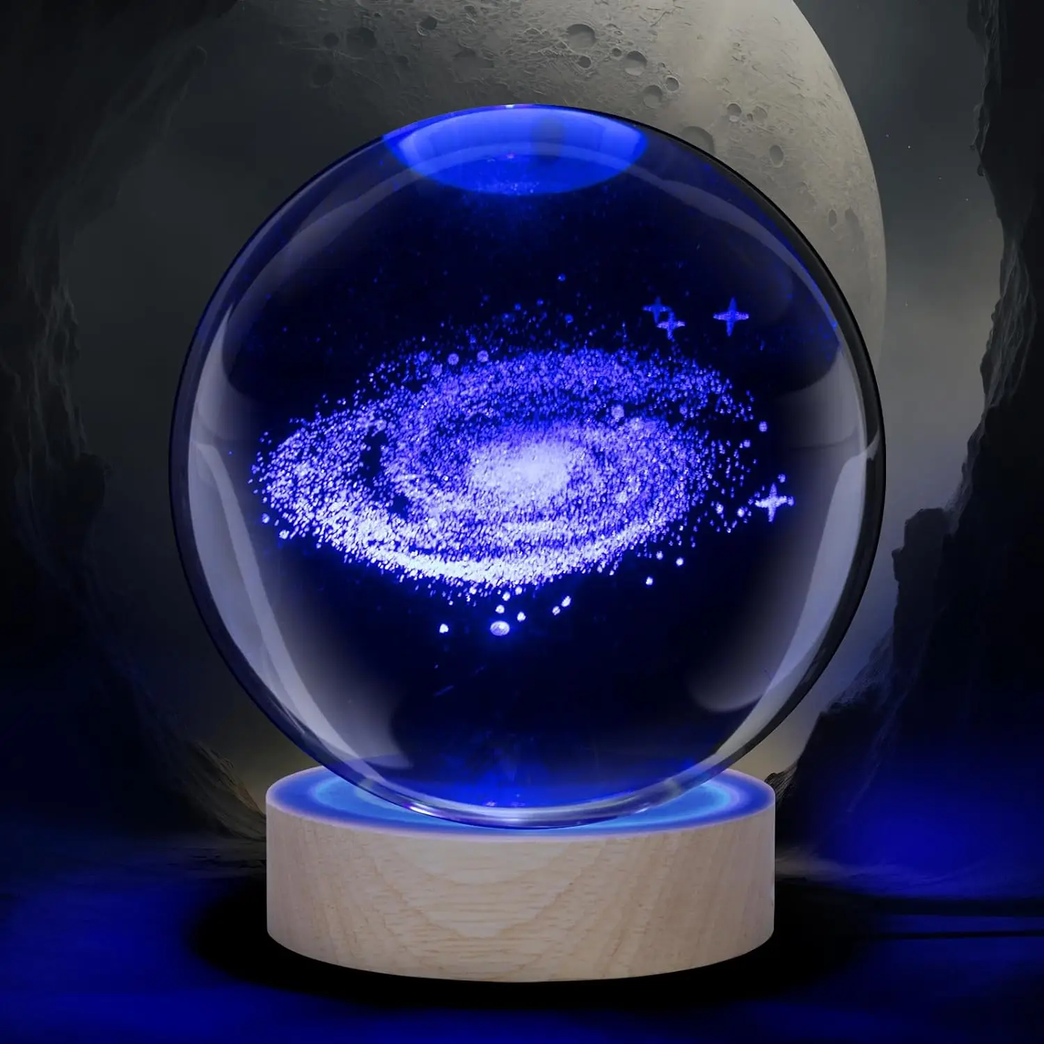 Lámpara de luz nocturna de bola de cristal 3D, globo de sistema Solar grabado con láser, regalo de astronomía, cristal de cumpleaños, decoración del hogar