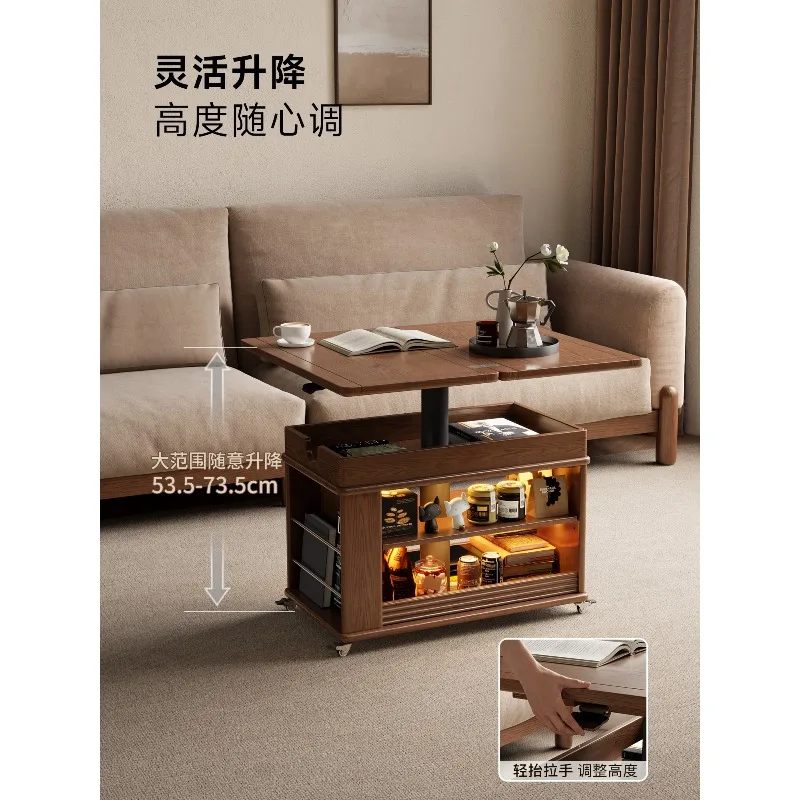 Mobile coffee table, liftable folding small apartment living room home new solid wood sofa side cabinet, side table