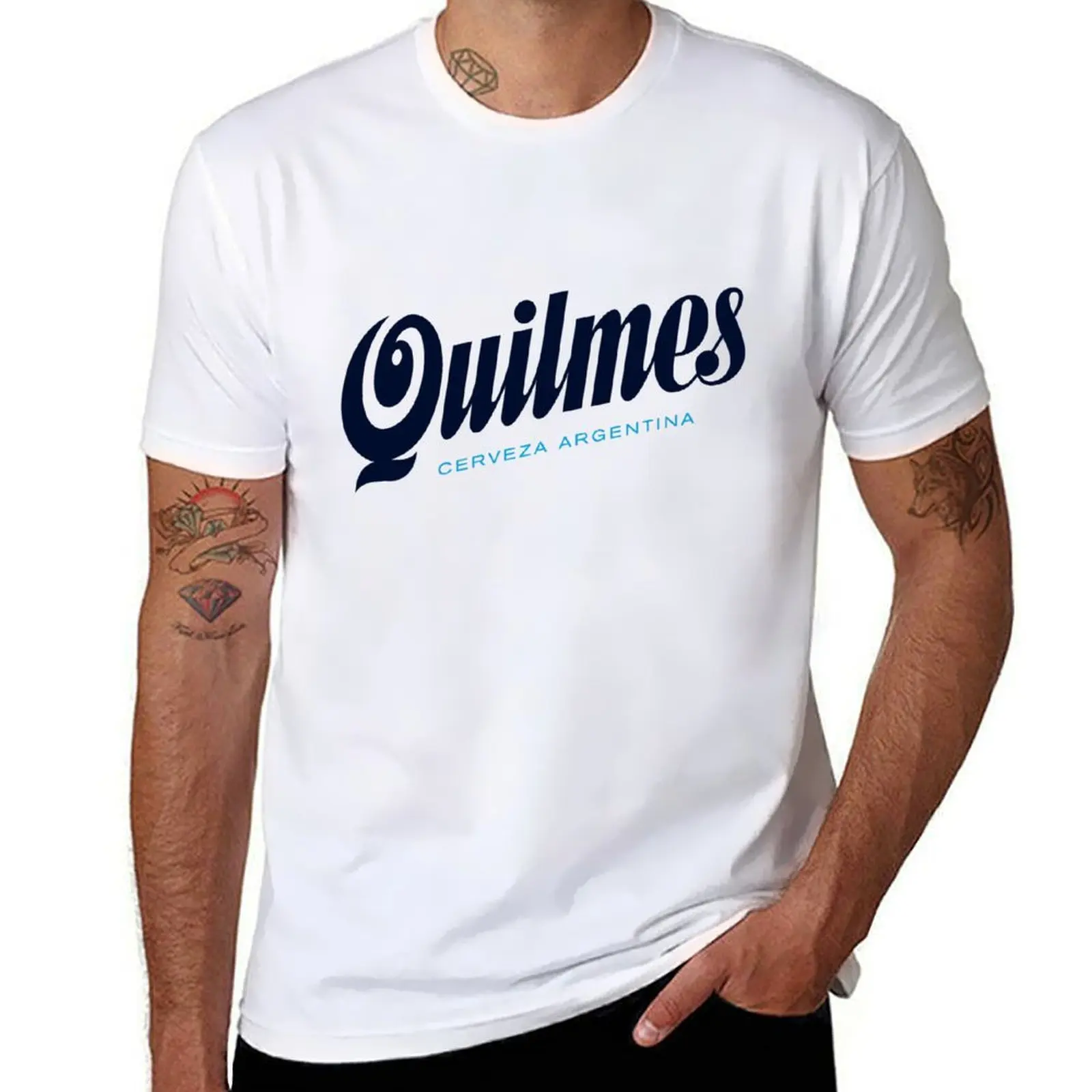Camiseta con Logo clásico de Cerveza Argentina Quilmes, Camiseta de algodón para hombre, camisetas informales para hombre