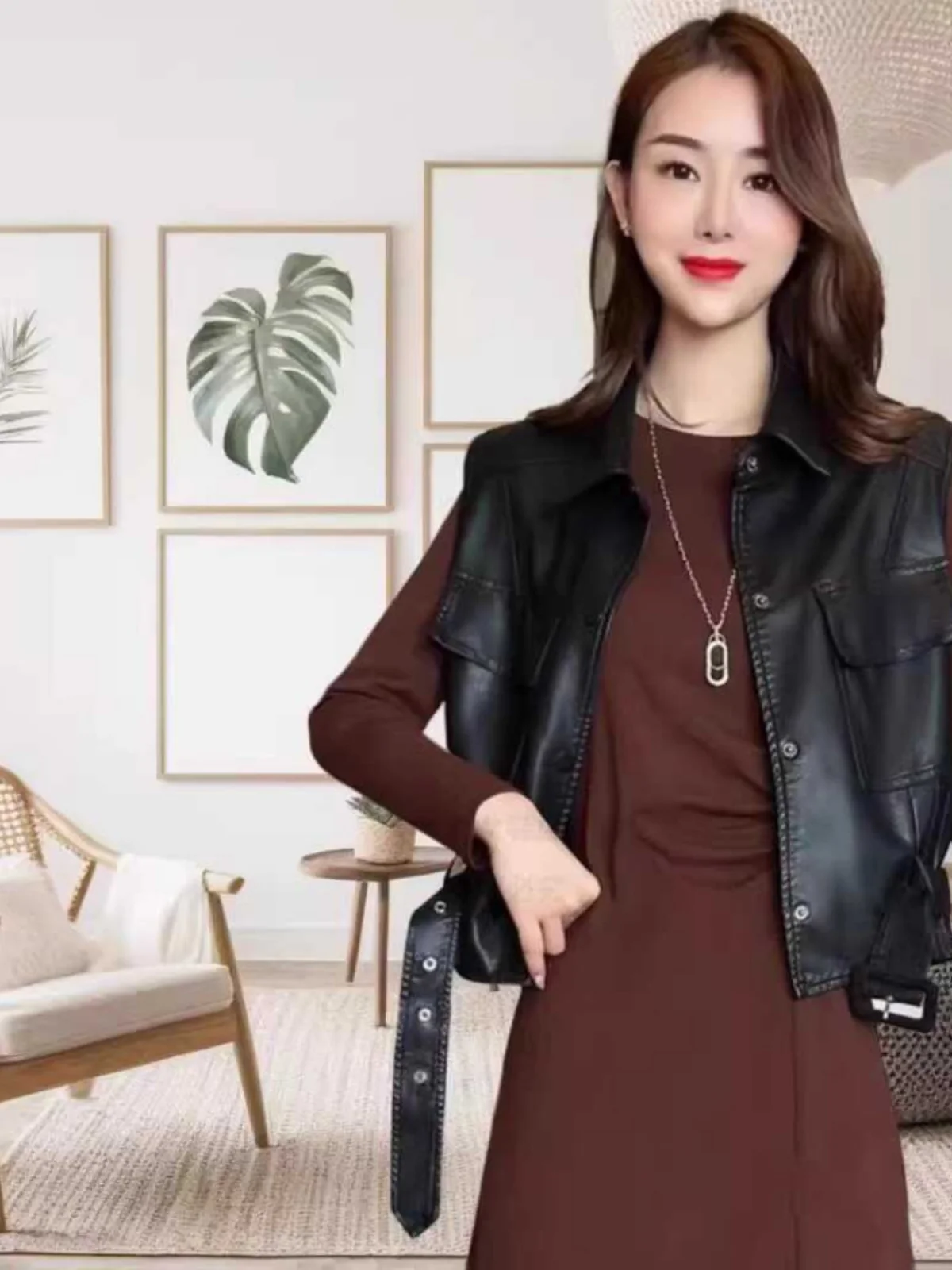 Gilet Retro Stile Hong Kong per Donna, Giacca Senza Maniche Alla Moda Anti-Età, Gilet in Pelle PU Trendy per l'Inizio Autunno, Novità...