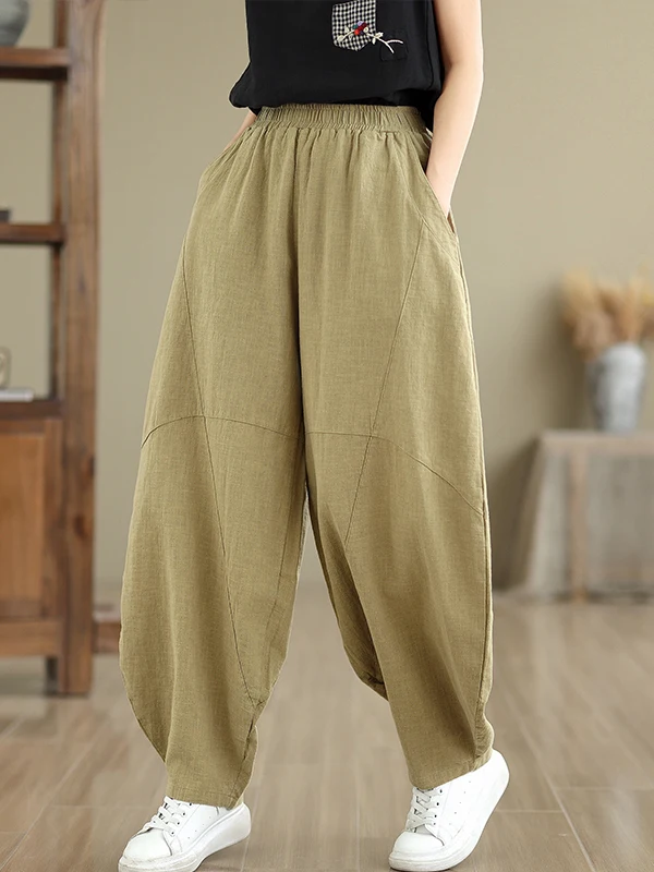 

Loose High Waist Cotton Linen Pants Women's Spring Summer New Sle Tai Chi Lantern Pants Old Faioned Casual Long Pants Sit...