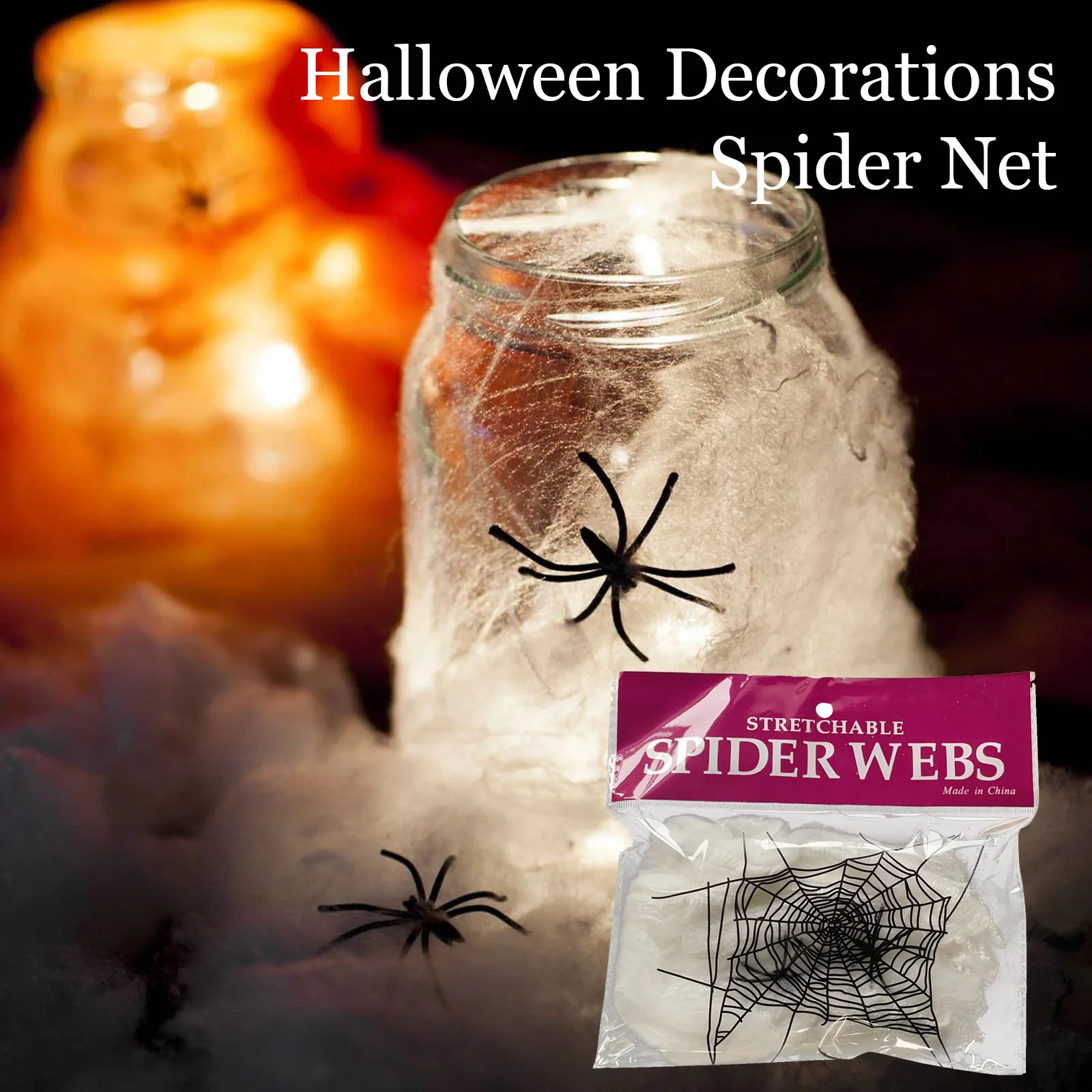 

Halloween Decorations Spider Net 40g With 4 Fake Spider White Stretchable Cobwebs Halloween Toy Outdoor Atmosphere Venue Layout