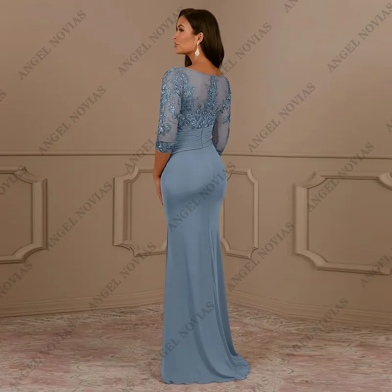 Vestido de noche de satén con lentejuelas, traje elegante de sirena/trompeta, cuello de joya brillante, longitud hasta el suelo, invitados de boda, madre de la novia