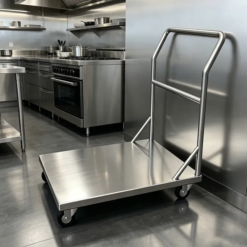SUS304 Stainless Steel Heavy-Duty 300kg/m Load Capacity Rolling Cart 4-Wheel for Food Storage Kitchen Bathroom