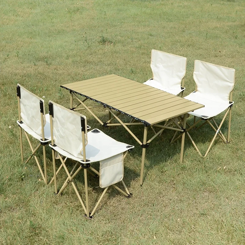 Folding Portable Table and Chairs Camping Picnic Egg Roll Table Set Multifunctional Table and Chairs