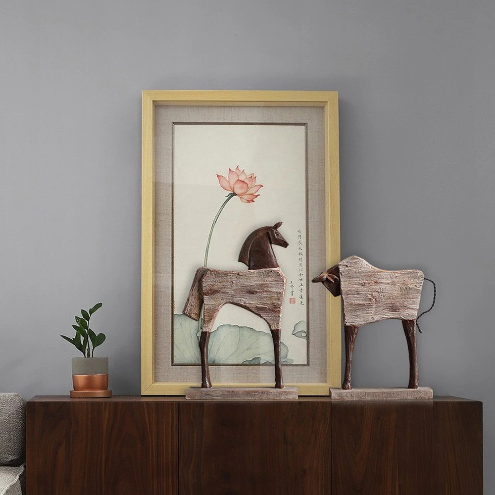 Vintage Horse Sculpture - Abstract Trotting Resin Statue, Handcrafted Animal Art Decor with Patina Finish, Gallery Wall