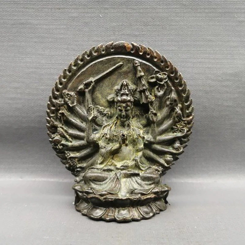 Antique Collectible Buddha Statue Home Living Room Decoration Thousand-Hand Guanyin Ornament Craft