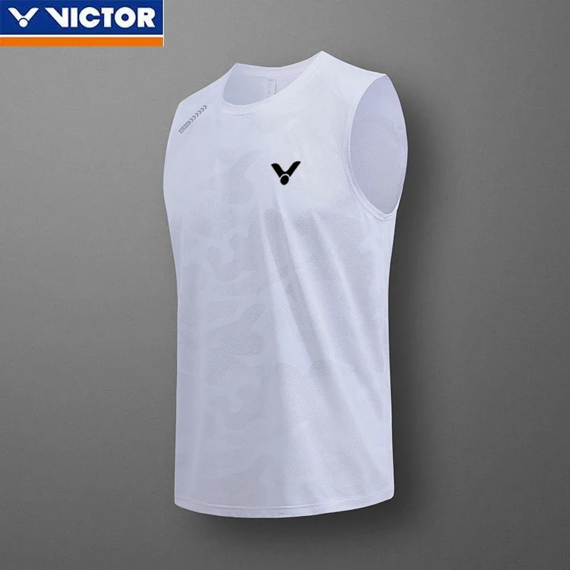 VICTOR Quick-drying Breathable Sports Casual Sleeveless Vest Men's Running Fitness Badminton table tennis Simple Printing Vest image 5