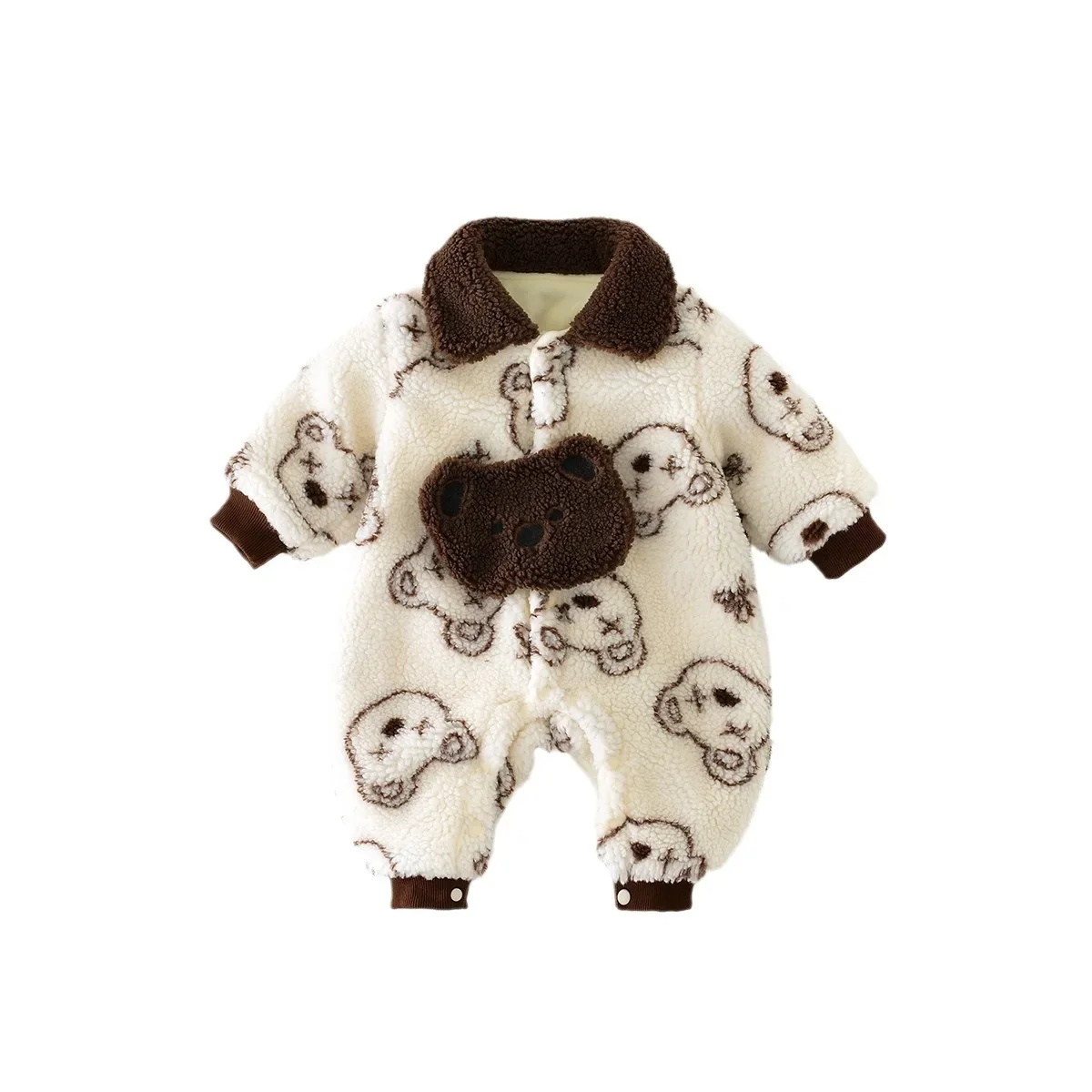 

Winter Baby Boys Jumpsuit for Outwear Newborn Baby Girls Cartoon Teddy Bear Plush Bodysuit for Boys Girls Korean Bodysuit Jumper