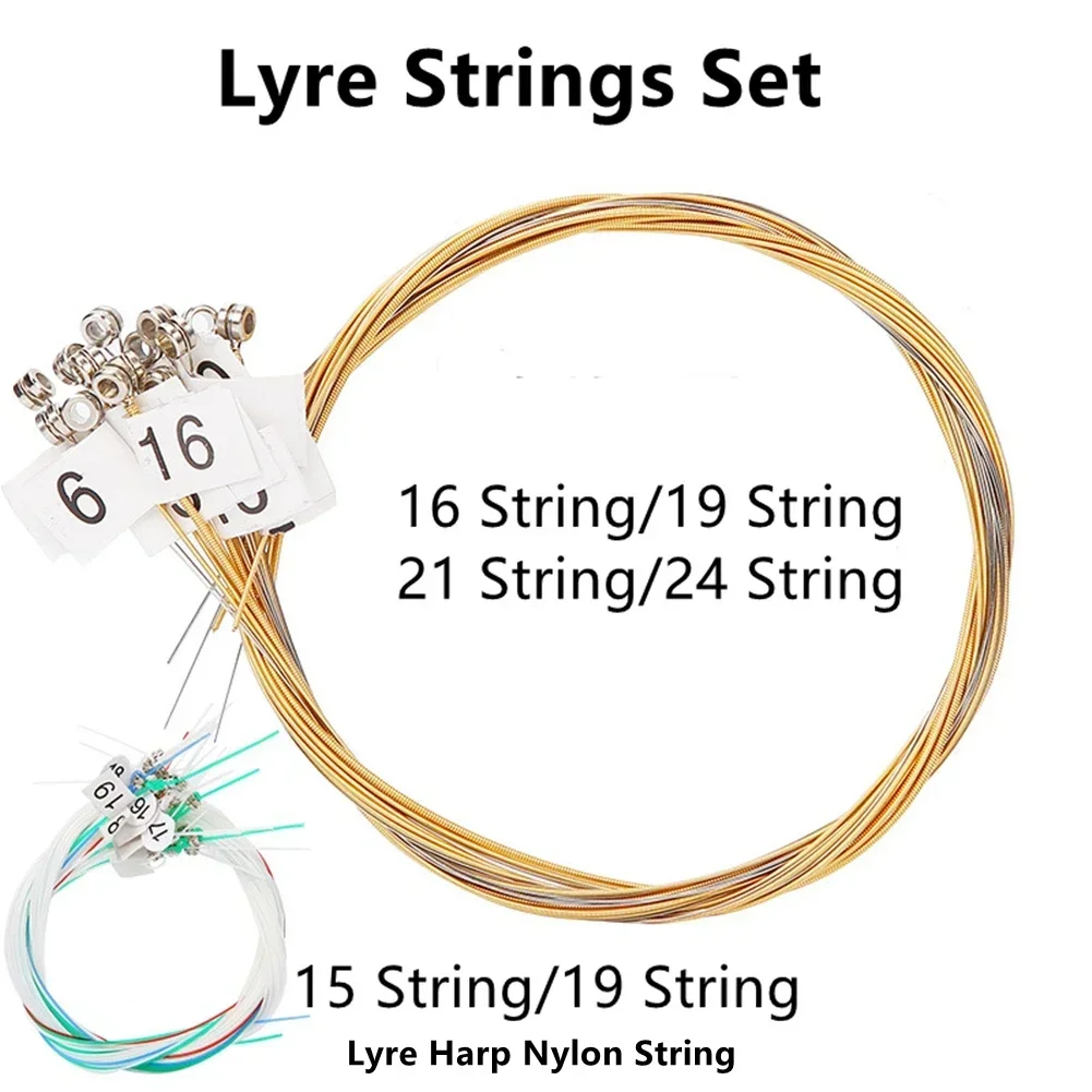 15/16/19/21/24Strings Lyre Brass Strings Set Lyre Harp Nylon String Replacement Musical Instruments Lyres Strings Beginners