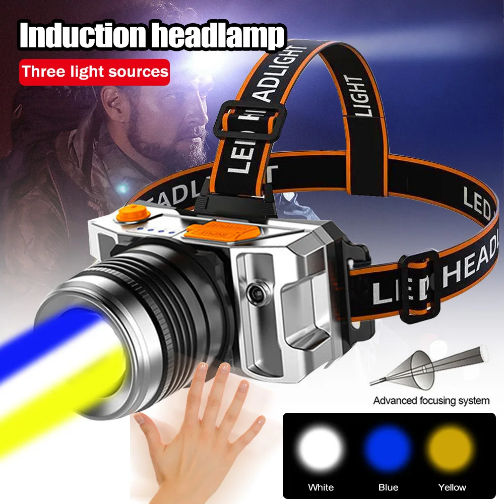 VASTFIRE New RGB LED Headlamp White Zoomable Fishing Headlight Green/UV 395NM Ultraviolet Head Torch Red/Blue Hunting Flashlight