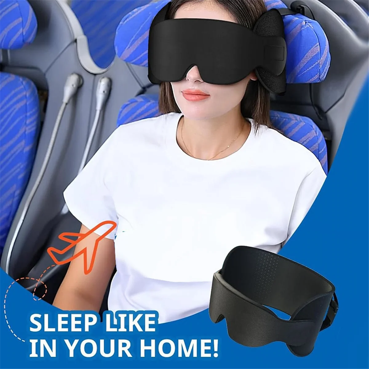 BHBL Travel Pillow, Airplane Neck Pillow for Long Flight, Oversized Head Strap with Eye Mask for Sleep, 360°Support Headrest