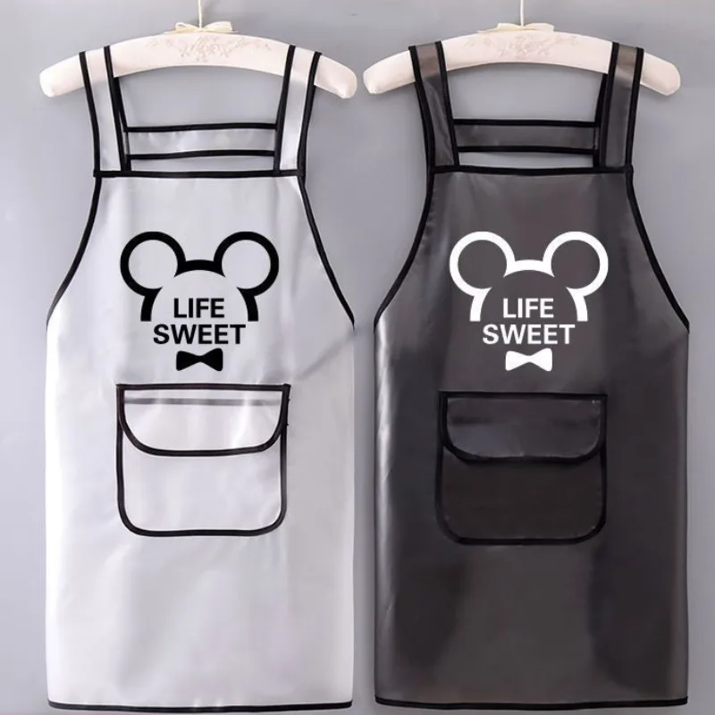 

Waterproof Kitchen Apron Transparent Waterproof Anti-oil Sleeveless Cooking Aprons Cartoon Waist For Baking Kitchen Accessories