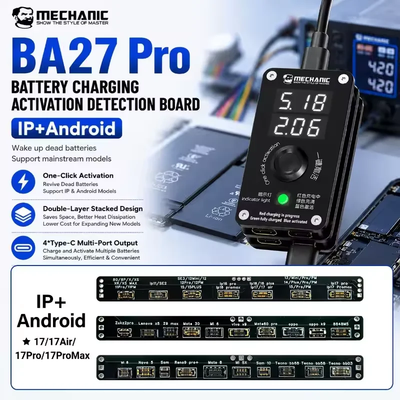 MECHANIC BA27 Pro Battery Active Panel Fast Charge Detection Board for IPhone 6-17 Pro Max and Android Phone Activation Repair