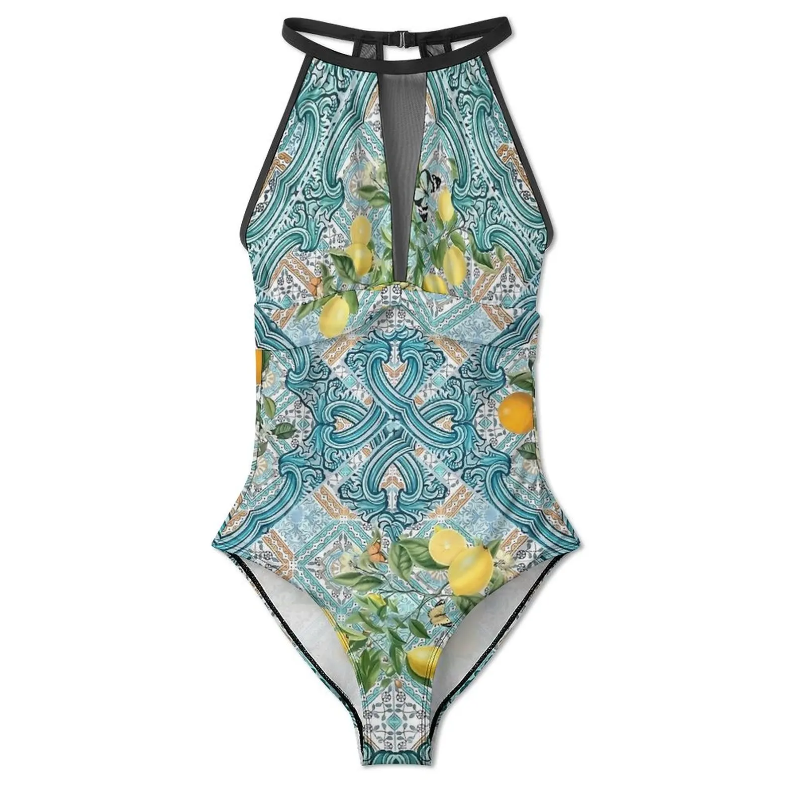 Sicilian Lemon  And Oranges Swimsuit Retro Fruit Push Up Swimwear One-Piece Fitness Monokini Bodysuit Sexy Design Beach Outfits