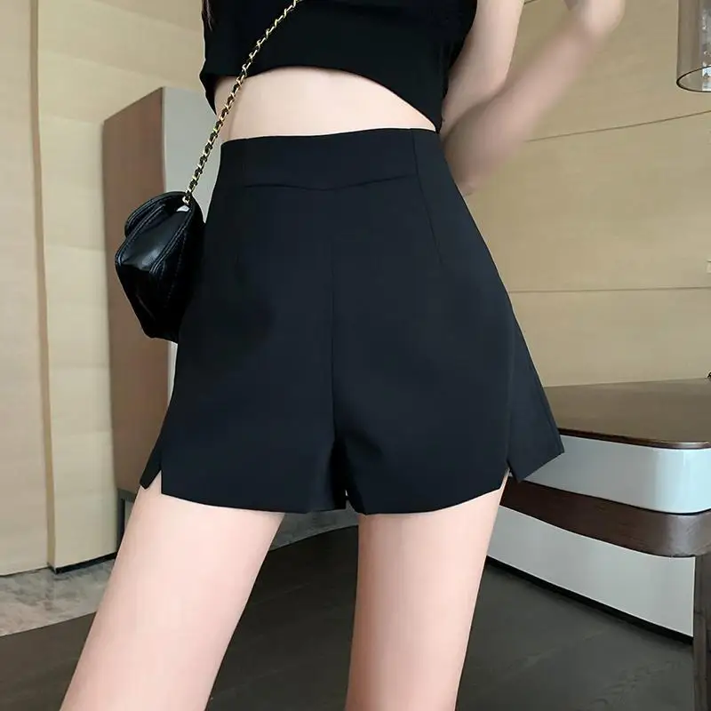 Summer 2025 High Waist Women Shorts Office Lady A Line Loose Wide Leg Casual Split Design