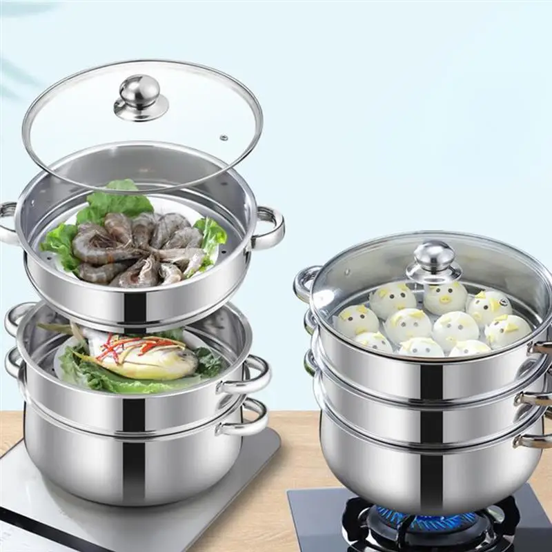 Imagem -06 - Pot Steamer Steam Cooking Conjunto Vapor Sopa Stockpot Camada Vegetal Steamers Pan Cooker Potes Aço Inoxidável