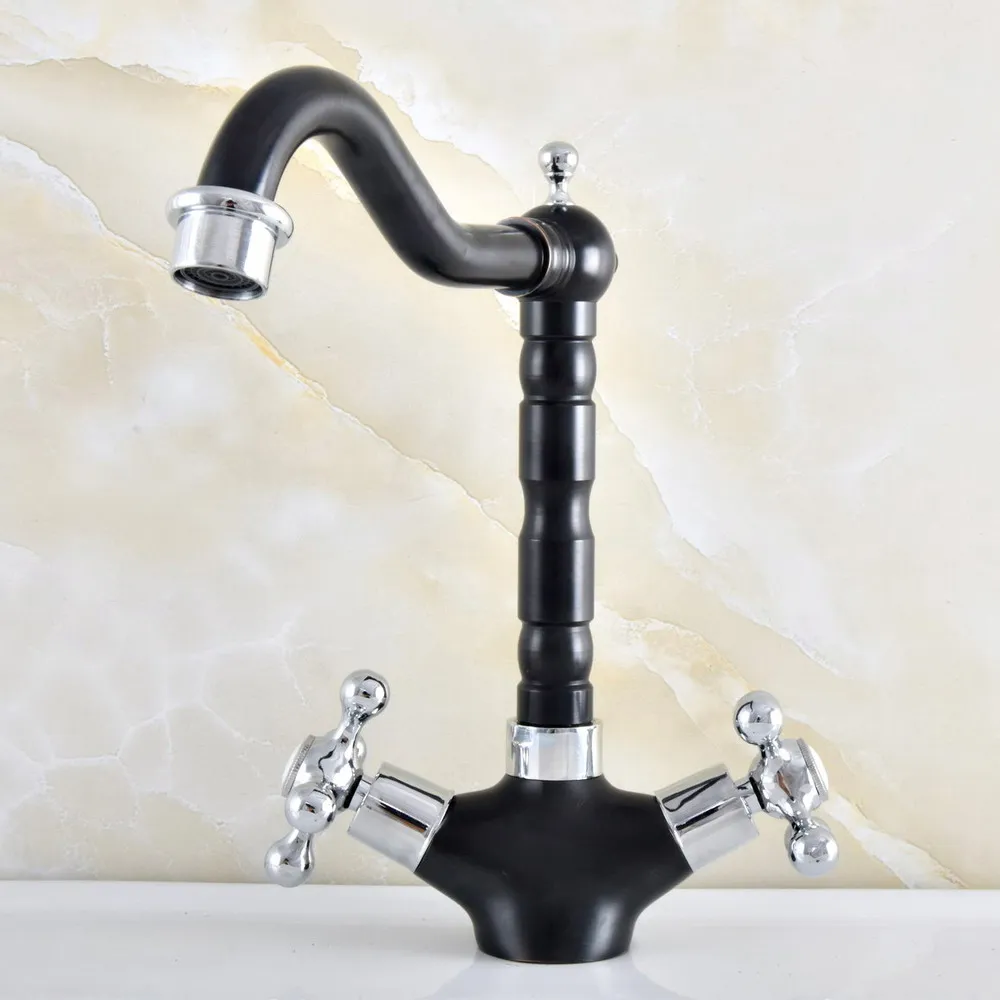 Silver Black Brass Deck Mount Kitchen Bathroom Sink Vessel Faucet Swivel Spout Hot Cold Mixer Water Tap Dnf484