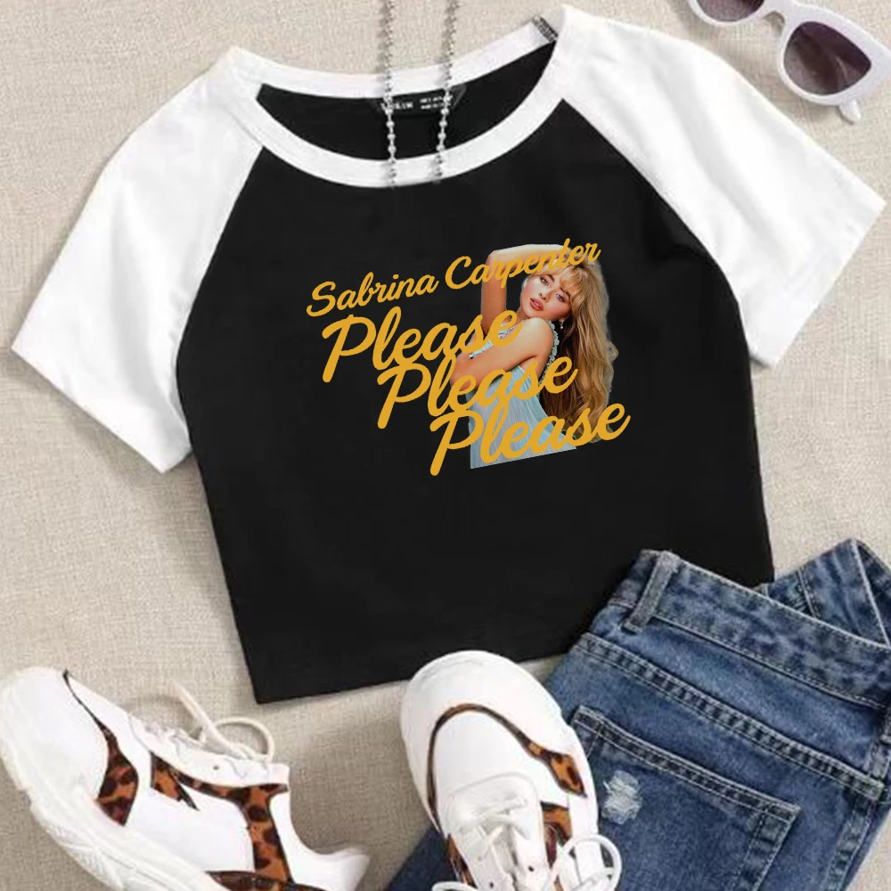 Sabrina Carpenter Please Please Please Crop Tops T-Shirt Girls Fashion Women O-Neck Short Sleeve  Fans Gift T-shirt