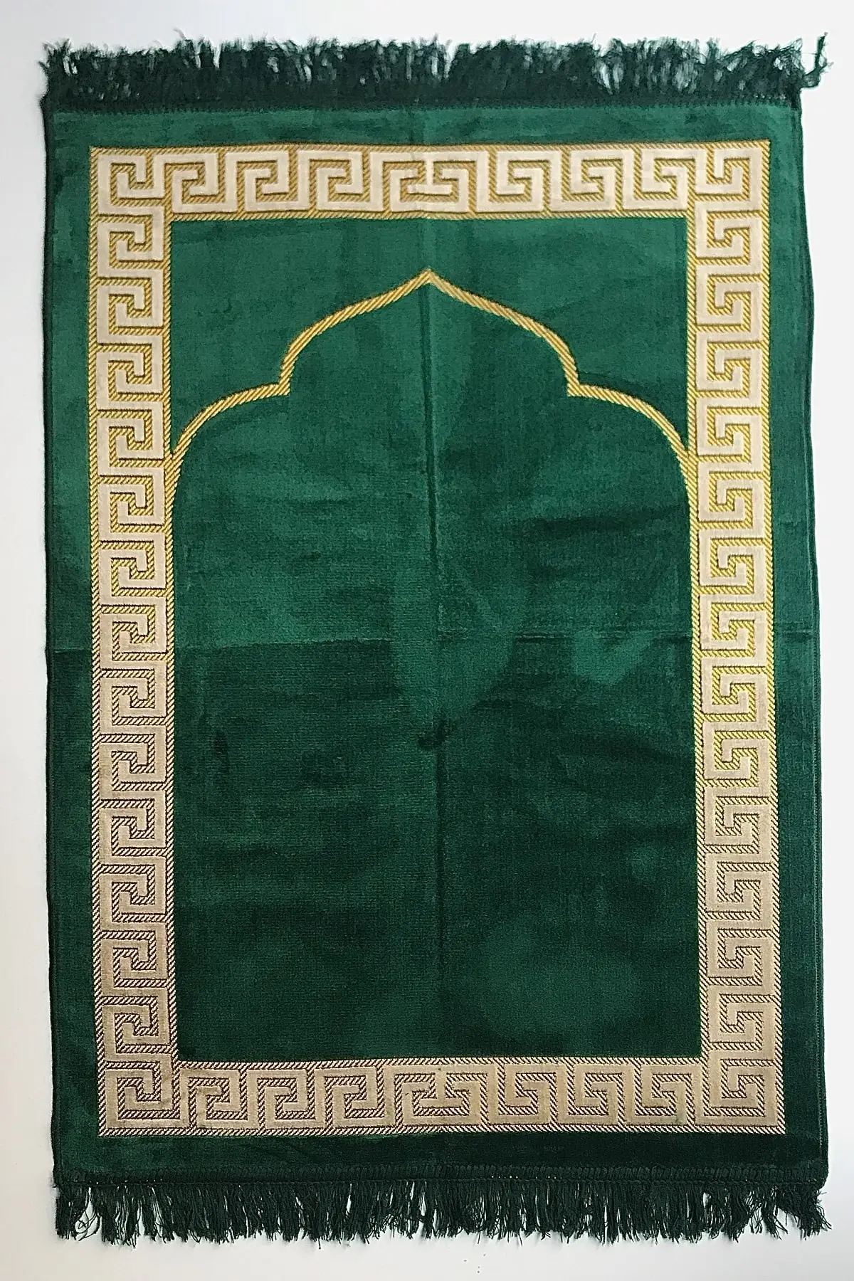 

DOLBOVI pattern, flat green prayer Rug, velvet Yasin, pearl rosary Meditation Rug