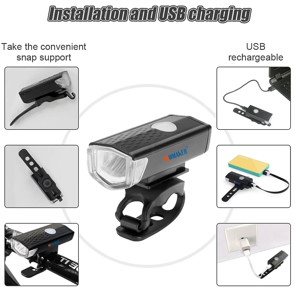 Feux avant et arrière de vélo rechargeables par USB, ensemble de lumières LED étanches, éclairage de sauna de vélo, accessoires de vélo VTT de