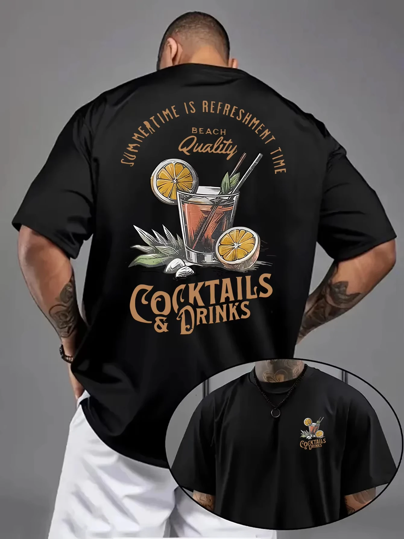 Men's Summer Short-sleeved T-shirt with Bright Red Quail Tail Beverage Pattern Print on Breathable Fabric Loose Outdoor Leisure