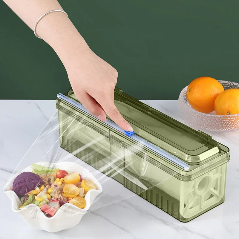 

Plastic Cling Wrap Dispenser Refillable Kitchen Wrap Cutting Box with Slider Cutter for Aluminum Foil Wax Paper Cutting Box